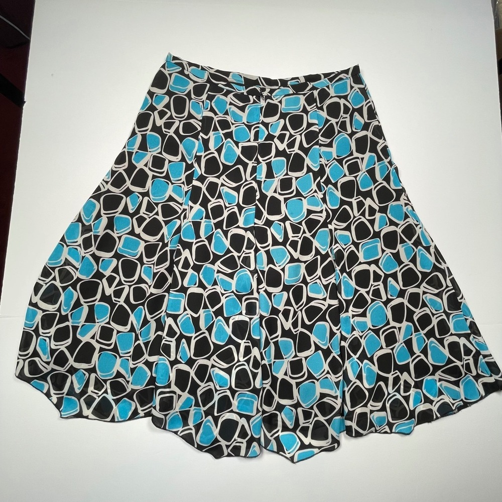 Christopher & Banks Size 4 Geometric Abstract‎ Print A-Line Skirt Blue Black - Picture 5 of 6